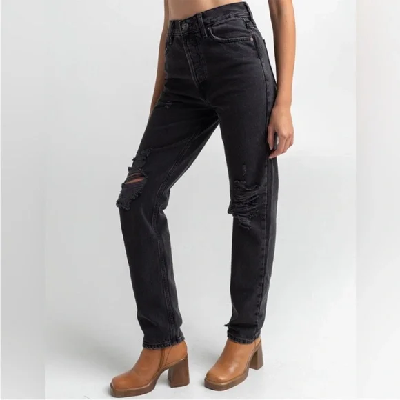 We The Free 24 Jeans Lasso distressed in washed black high rise Free People NWT - Picture 10 of 13